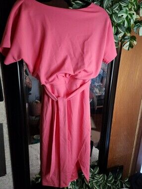 Kensie Coral-Pink Belted Midi Dress